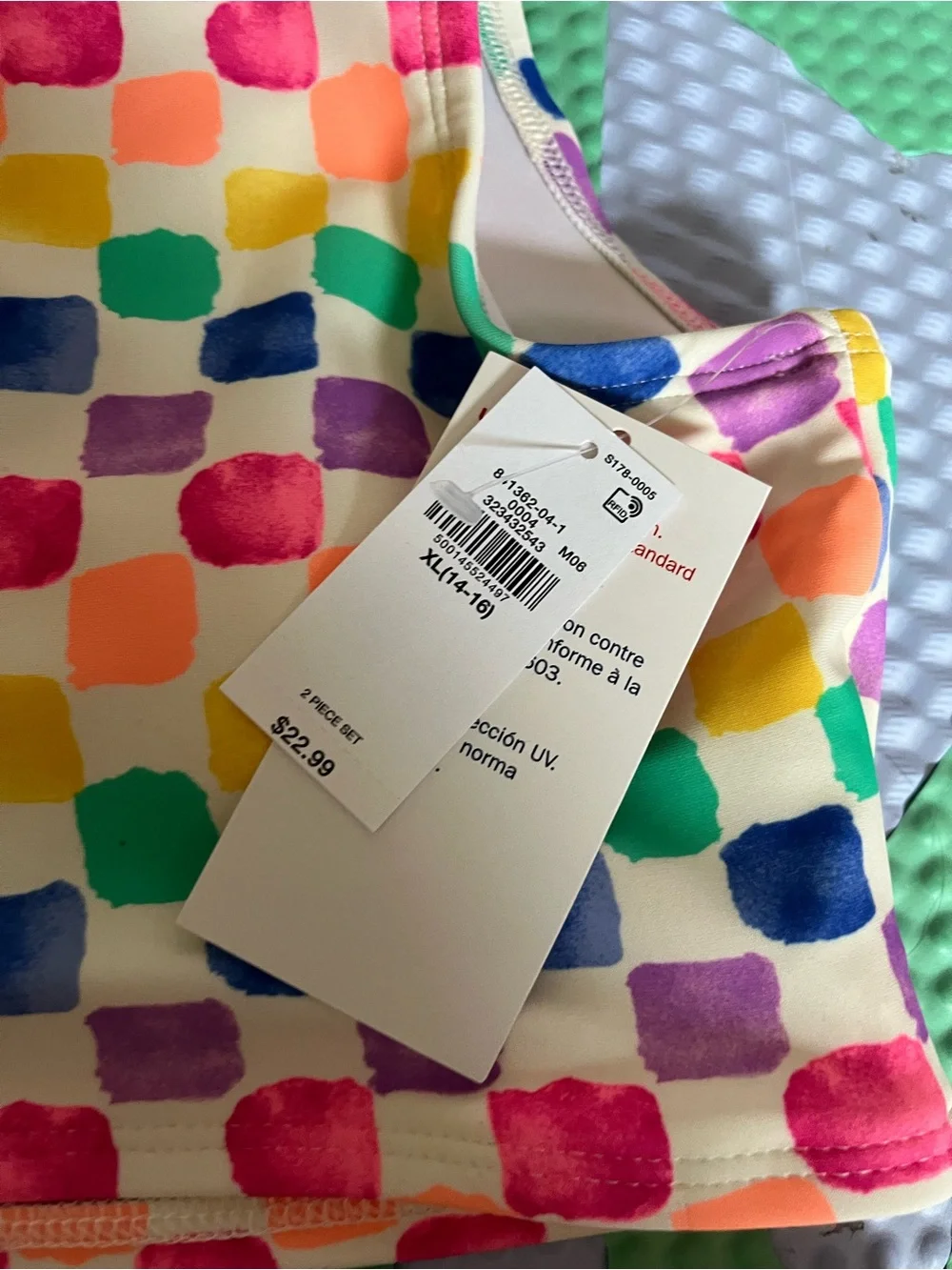 Old Navy Girls' Multicolor Checkered Tankini - Pink, Yellow, Green, Blue, Purple